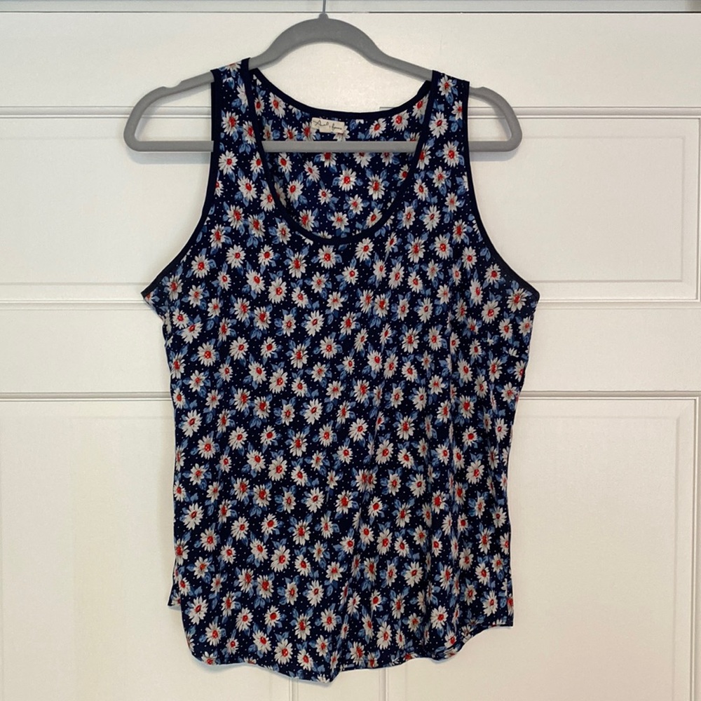 Blue, red and white flowered blousy tank, size L